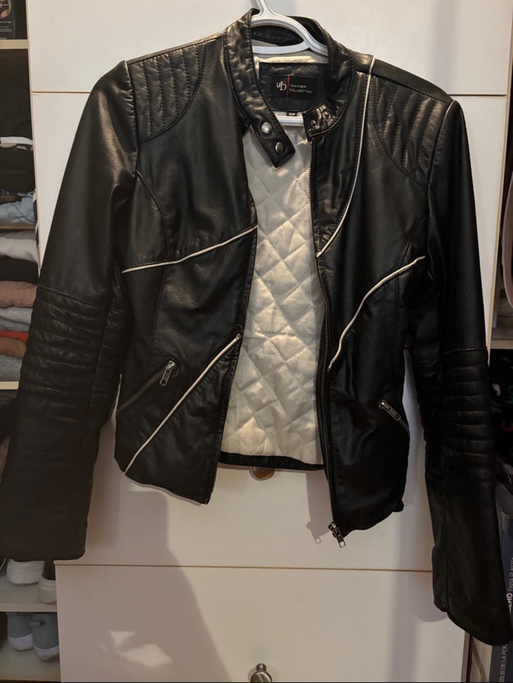 Leather-Feel Black Quilted Lined Women's Moto Jacket